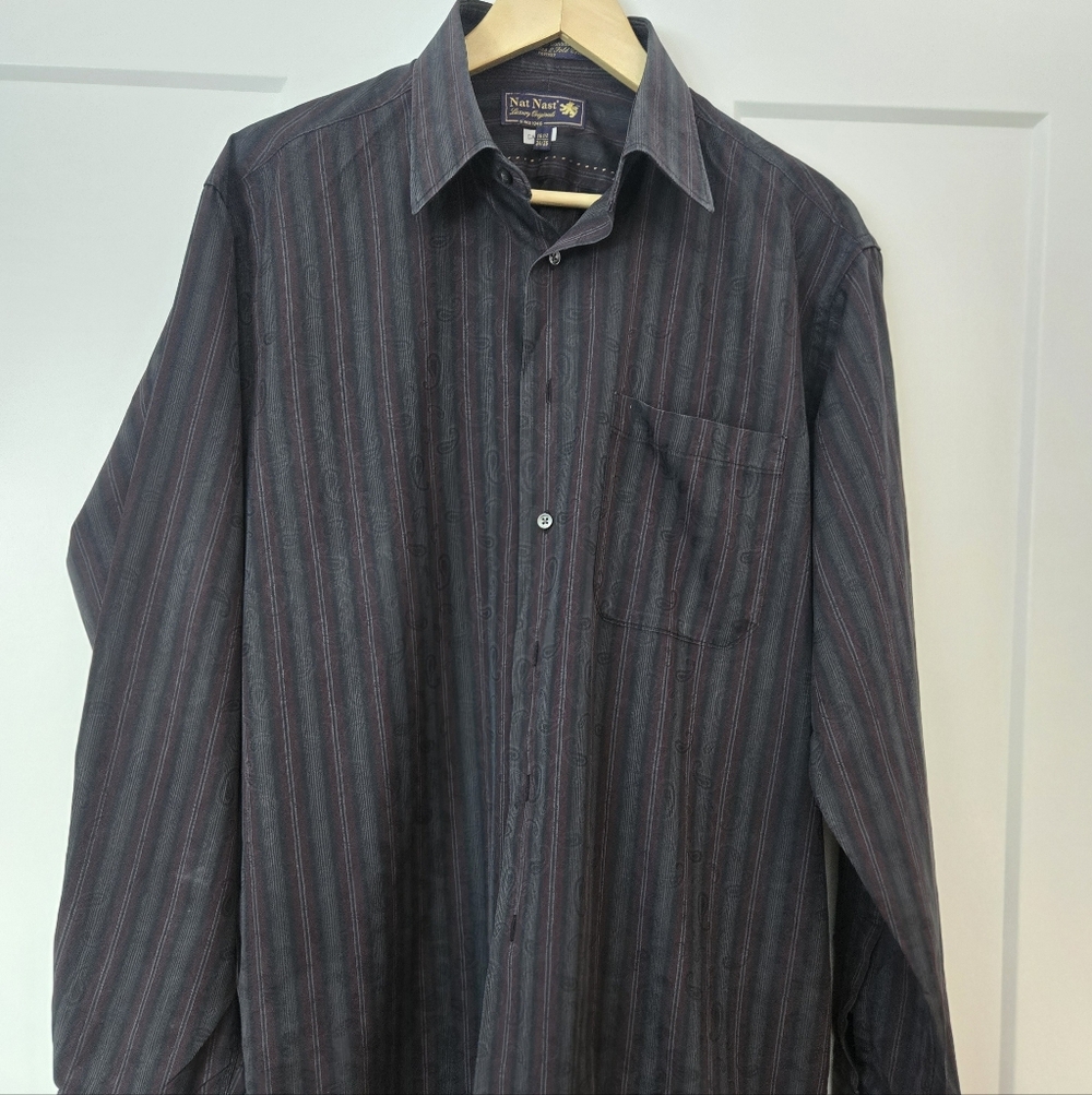 Nat Nast Black and Gray Striped Button-Down Shirt